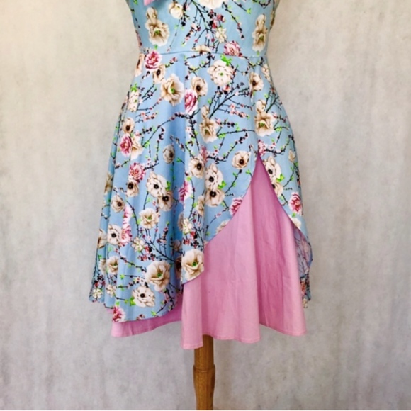 Rockabilly Halter Swing Floral Tea Cocktail Dress - Picture 4 of 8